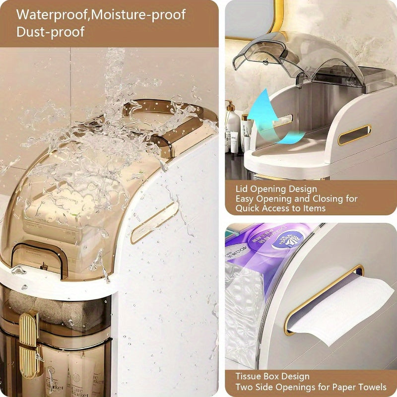 Organizador de baño estrecho de 4 niveles, gabinete de almacenamiento para baño delgado de 7.1″ con cajones y caja de pañuelos, armario móvil de plástico impermeable con ruedas para cocina pequeña, lavandería, sala de estar, unidades de cajones de almacen