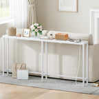 Mesa Estrecha de Consola con Regleta, Mesa de Consola con Estación de Carga, Mesa Estrecha para Sofá, Mesa de Consola Detrás del Sofá, Para Entrada, Pasillo, Marrón Rústico y Negro