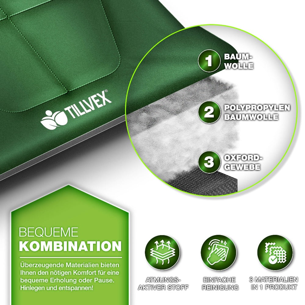 Tillvex® Cama Plegable para Camping con Bolsa de Transporte, Soporta Hasta 200 kg, Cama Extra Ancha para Camping, Cama de Campaña, Cama de Pesca para Uso en Exteriores e Interiores, Cama Plegable para Invitados, Portátil para Jardín, Camping, Pesca, Festi