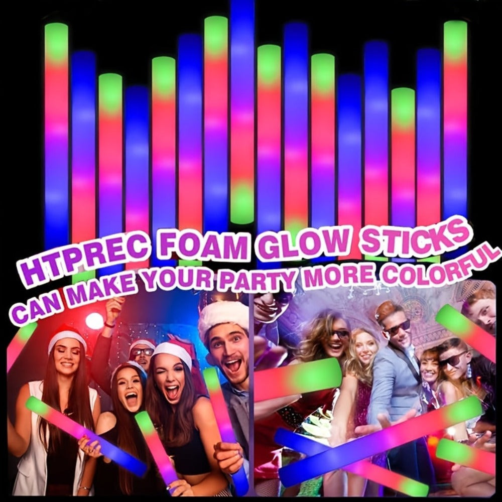 Un set de 60 recuerdos de fiesta variados para la temporada navideña, que incluye varitas de espuma LED que se iluminan en tres modos diferentes. Estas varitas luminosas que brillan en la oscuridad son perfectas para Halloween, decoraciones navideñas, Acc