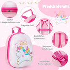 Juego de equipaje para niños de 2 piezas + Mochila, Trolley infantil de plástico, Equipaje infantil, Juego de equipaje de mano para viaje, Maleta rígida para niños y niñas (Unicornio rosa, 12"+16")