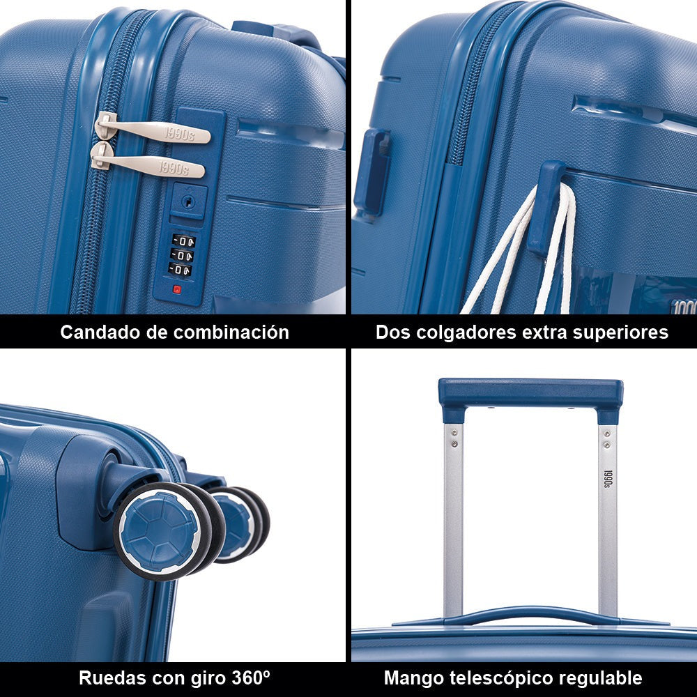 Maleta de cabina de 55x38x22cm (44L) de polipropileno - Candado incorporado - 20 pulgadas