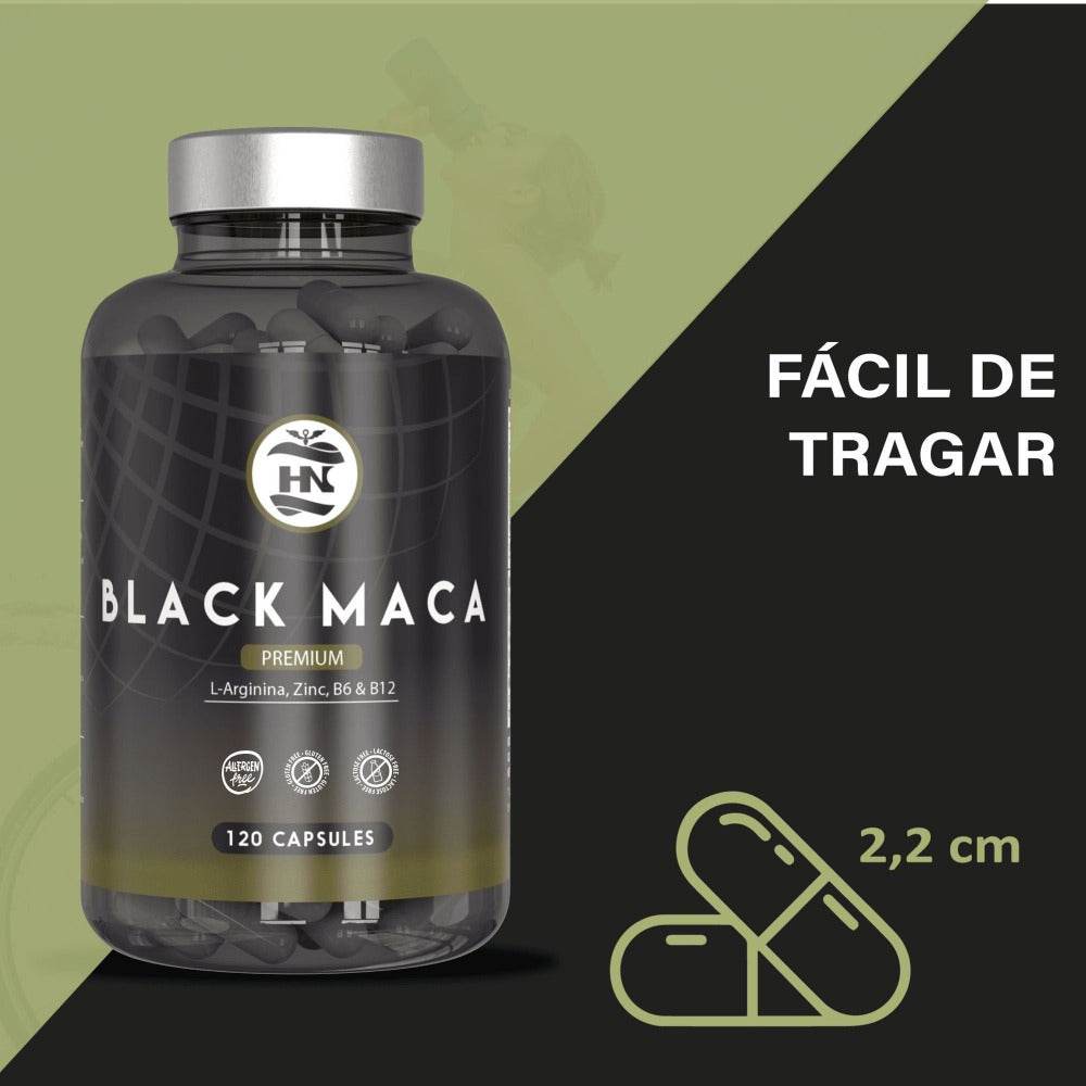 HN Maca Negra Andina en Cápsulas con Vitaminas B6, B12 y Zinc – Suplemento Alimenticio para Adultos, Formato de 50 Cápsulas Vegetales