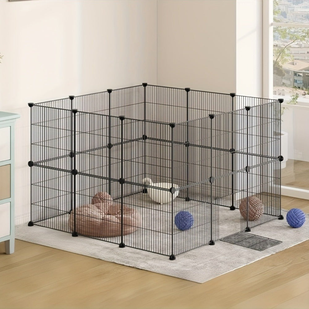 Barraza Compacta para Mascotas Pequeñas - Fácil de Instalar, Recinto Robusto y Expandible con Entrada para Uso Interior/Exterior - Ideal para Cachorros, Conejitos, Gatitos y Más