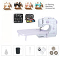 Mini máquina de coser para principiantes, máquina doméstica multifuncional de 12 agujas, portátil, de doble hilo, con costura inversa, dos velocidades, a pilas (pila no incluida en el paquete) con versión extendida + accesorios de costura