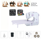 Mini máquina de coser para principiantes, máquina doméstica multifuncional de 12 agujas, portátil, de doble hilo, con costura inversa, dos velocidades, a pilas (pila no incluida en el paquete) con versión extendida + accesorios de costura