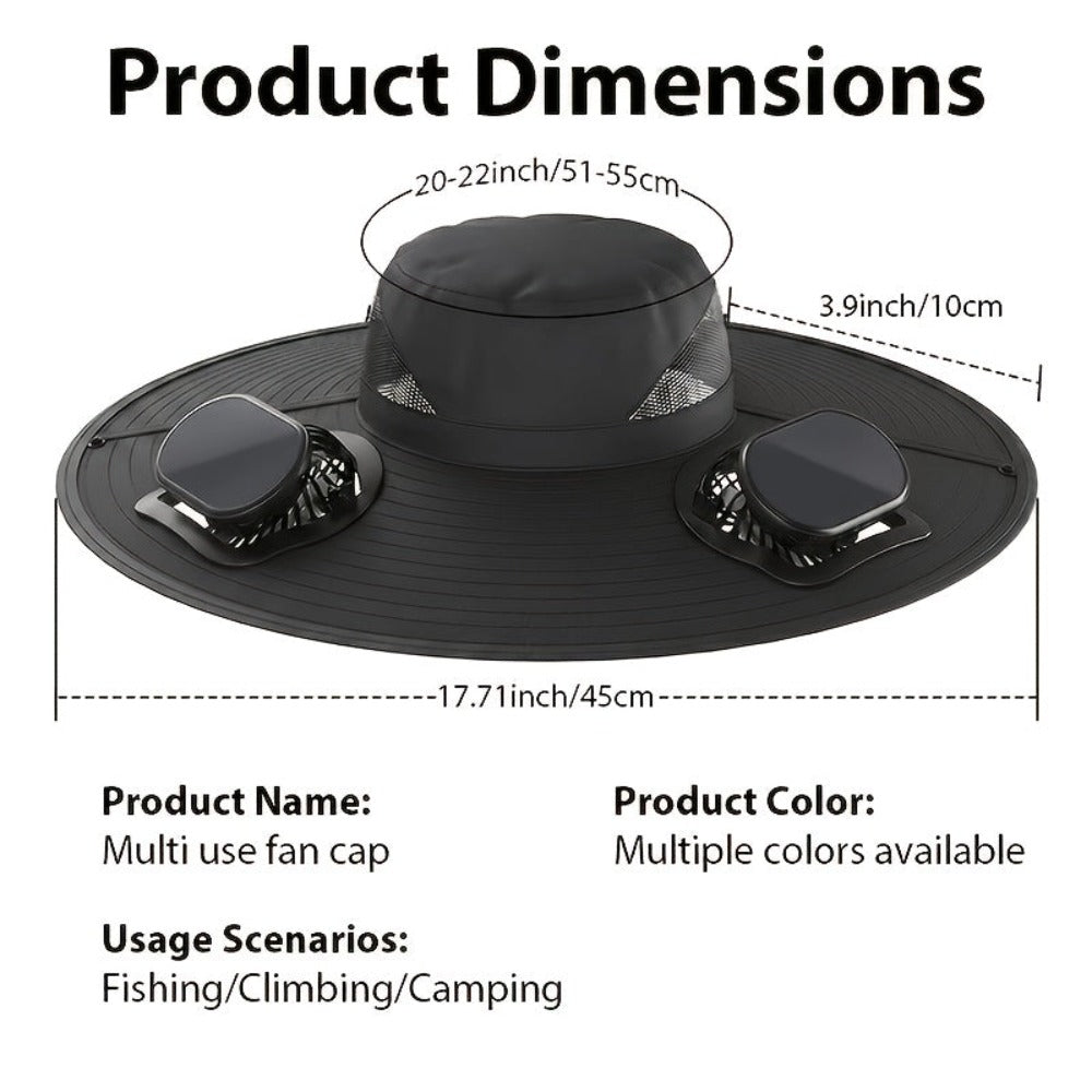 Sombrero de pesca para hombre de ala ancha con ventilador solar, incluye 2 ventiladores, recargable, ala grande, fresco y transpirable, apto para diversas ocasiones: correr, acampar, pescar, viajar