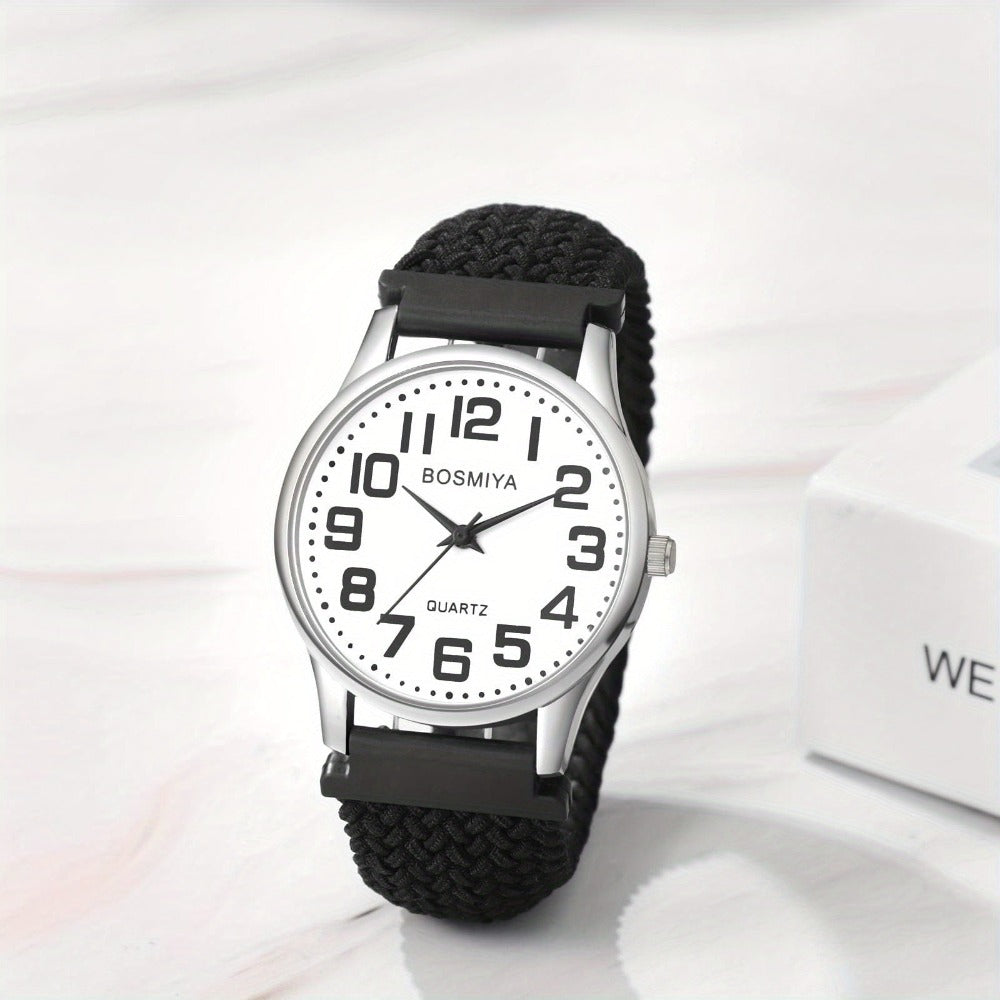 JewelryWe Reloj Elástico Trenzado para Mujer Hombre Simple Analógico de Cuarzo Pulsera Elástica Tejida Reloj Casual con Esfera de Números Grandes