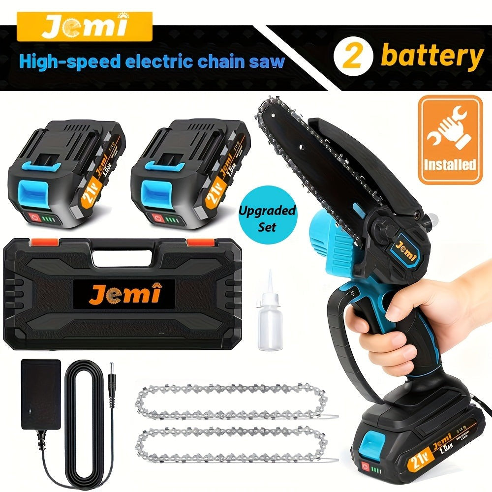 Jemi Tool Mini Motosierra 15.24cm con Batería 1/2 X 21V, Potente Motosierra Eléctrica Pequeña Portátil de Mano con Lubricador Automático, Ligera, 1.0 KG, de Mano, Fácil para Podar, Cortar, Recortar