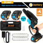 Jemi Tool Mini Motosierra 15.24cm con Batería 1/2 X 21V, Potente Motosierra Eléctrica Pequeña Portátil de Mano con Lubricador Automático, Ligera, 1.0 KG, de Mano, Fácil para Podar, Cortar, Recortar