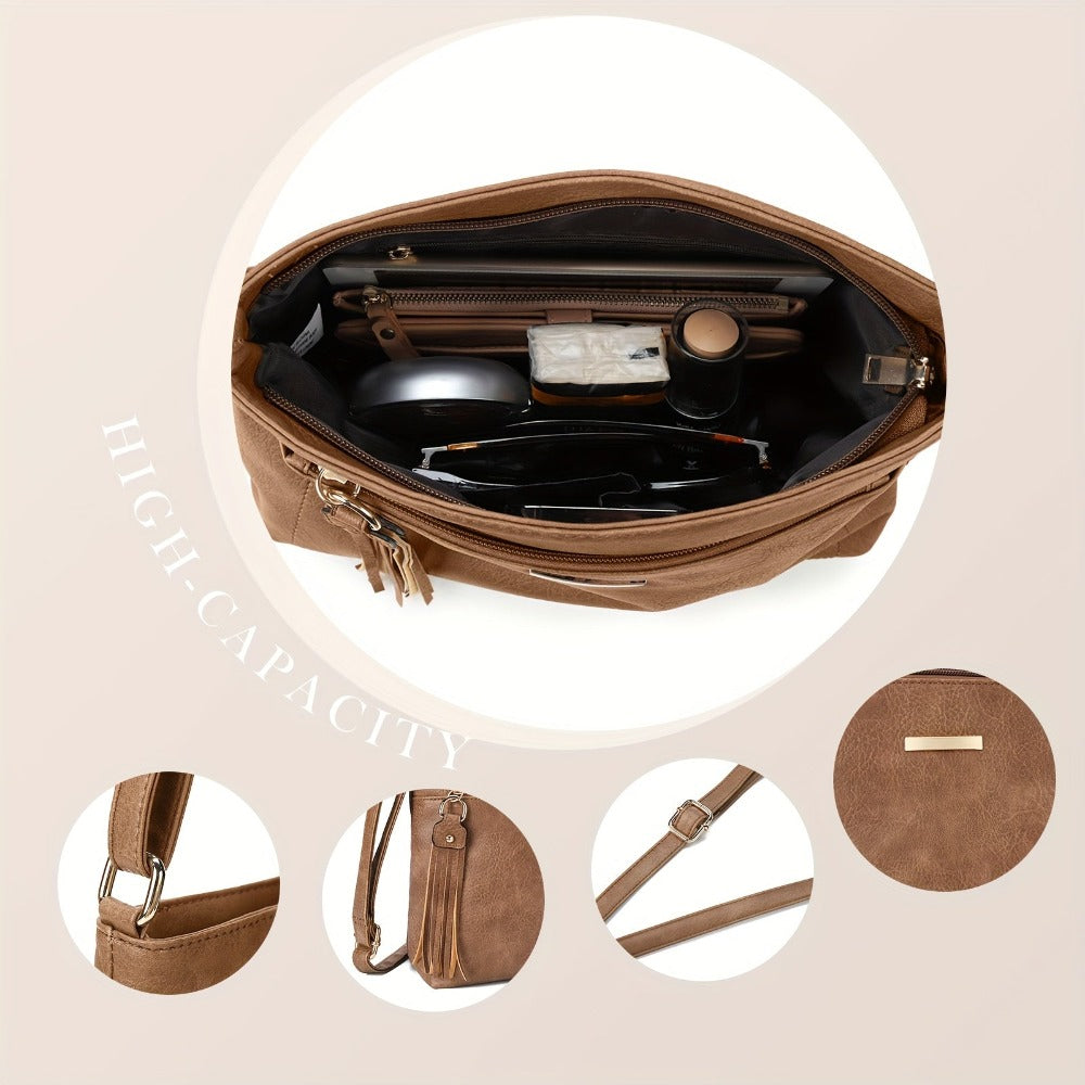 Nuevo Bolso de Hombro de Mujer Pu de Color Sólido a la Moda, Bolso de Ocio de Gran Capacidad para Viajes Diarios