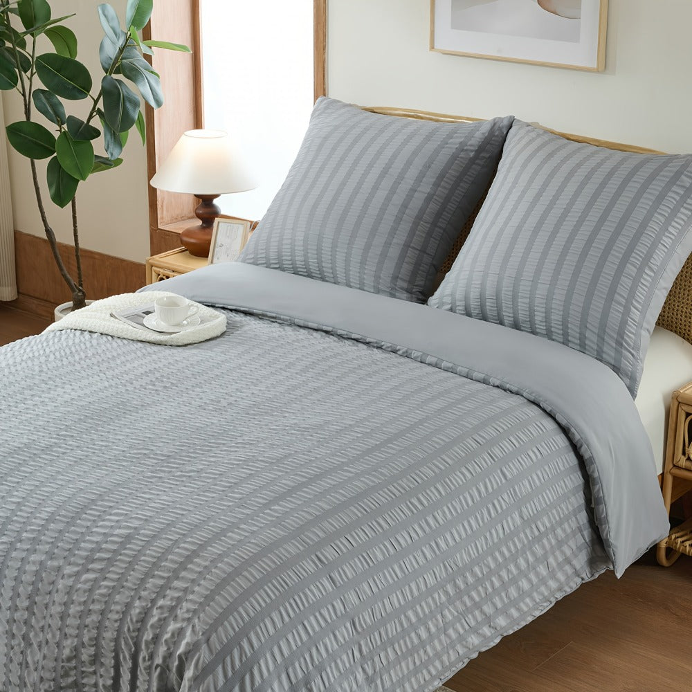 1 funda nórdica de gasa con burbujas y rayas en relieve, ropa de cama sencilla con cierre de cremallera, lavable a máquina, ideal para habitaciones de hotel, dormitorios, etc. Incluye funda de almohada de 80 * 80 cm