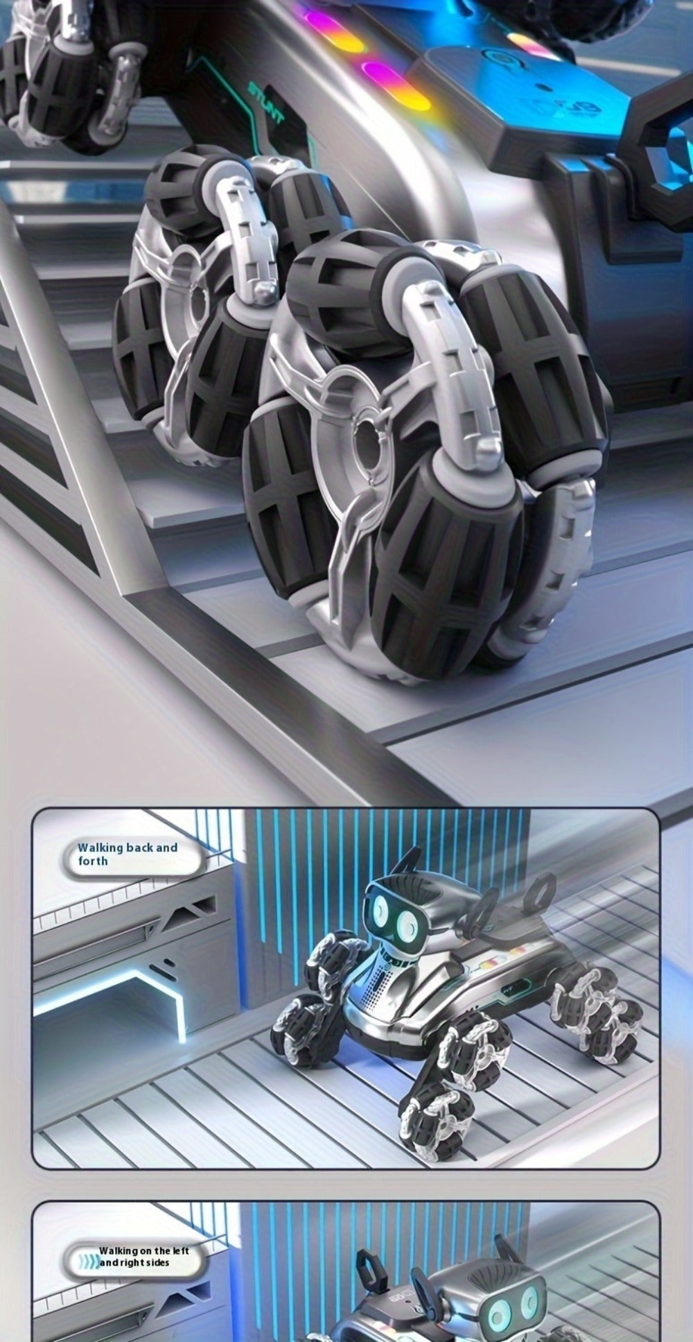 Robot Perro Espacial Mecánico más Nuevo de 2025 con Control Remoto y Tracción en 8 Ruedas, Apto para Fiestas, Espectáculos de Acrobacias - Juguete de Robot de Plástico Duradero, Mascota Electrónica para Juego al Aire Libre, Construcción Robusta, Acrobacia