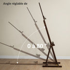 Vinsetto Caballete de madera ajustable en altura 171-230cm Caballete de pintura con almacenamiento de inclinación ajustable 80 máx. marrón