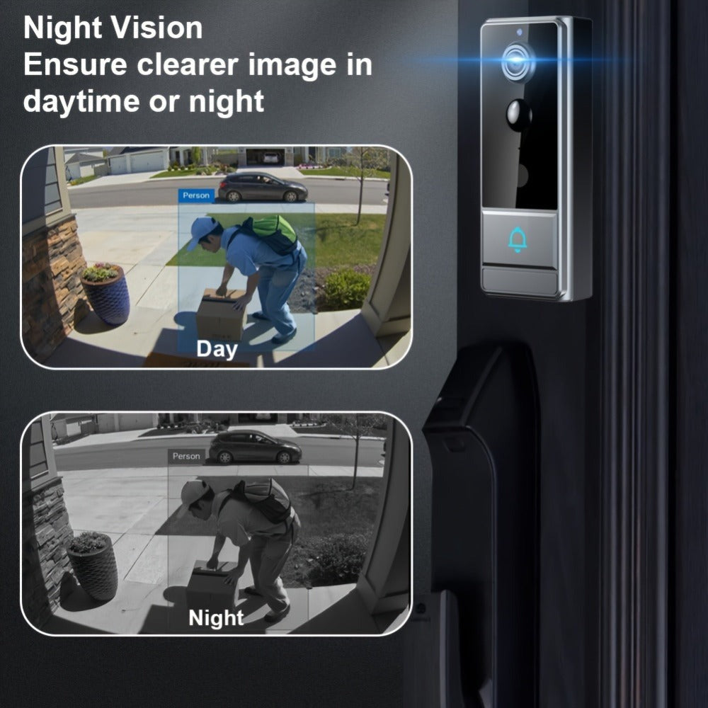 Timbre sin varillas, timbre de video inteligente, cámara de timbre inalámbrica con detección de personas PIR, timbre de seguridad WiFi con cámara, audio bidireccional, cambio de voz, foto y grabación, visión nocturna, timbre de video con 60 tonos, 5 nivel