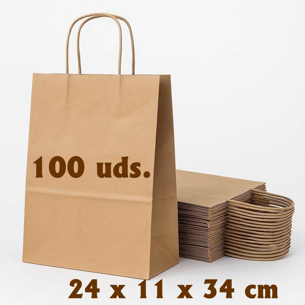 10/25/100 Uds Bolsas de Papel Marrón con Asa Rígida Bolsas Kraft para Comercio Regalos Navidad y Manualidades DIY
