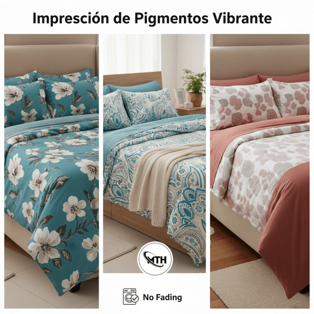 Juego de Sábanas 3 Piezas Estampadas Microfibra – Sábana Bajera Ajustable + Sábana Encimera + Funda Almohada, Suave y Antiárrugas, Cama 90 105 135 150 180, Poliéster microfibra