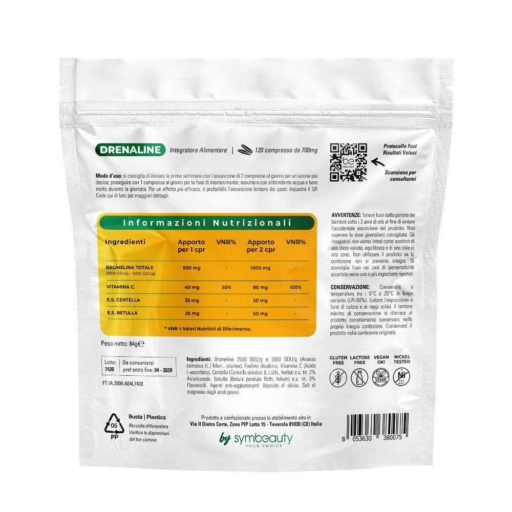 Adrenalina Bromelina Forte 5000+2500 Gdu/G 120 Tabletas 4 Meses con Bétula, Centella y Vitamina C