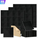 24/48/72 piezas Paneles Acústicos, 30x30x2.5 cm, Espuma 3D para Aislamiento Acústico, Paneles de Espuma Autoadhesivos para Absorción de Sonido, Reducción de Eco en Hogar, Oficina, Estudio de Podcast, Espuma para Aislamiento Acústico