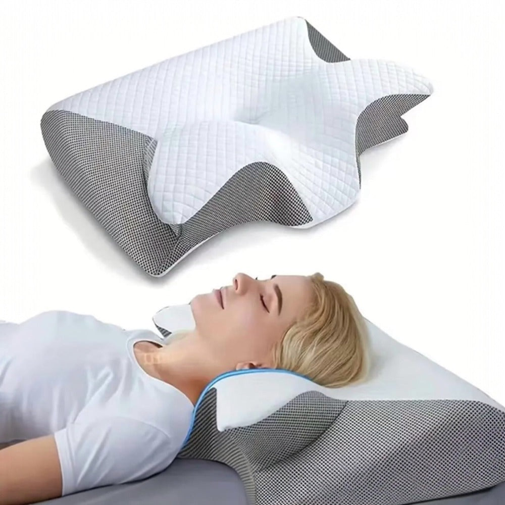 Almohada Cervical, 2 en 1 Almohada Ergonómico Espuma de Memoria Almohada para Soporte de Cabeza/Cuello/Hombro, Relajación y Alivio del Estrés, 60x40x12/14cm