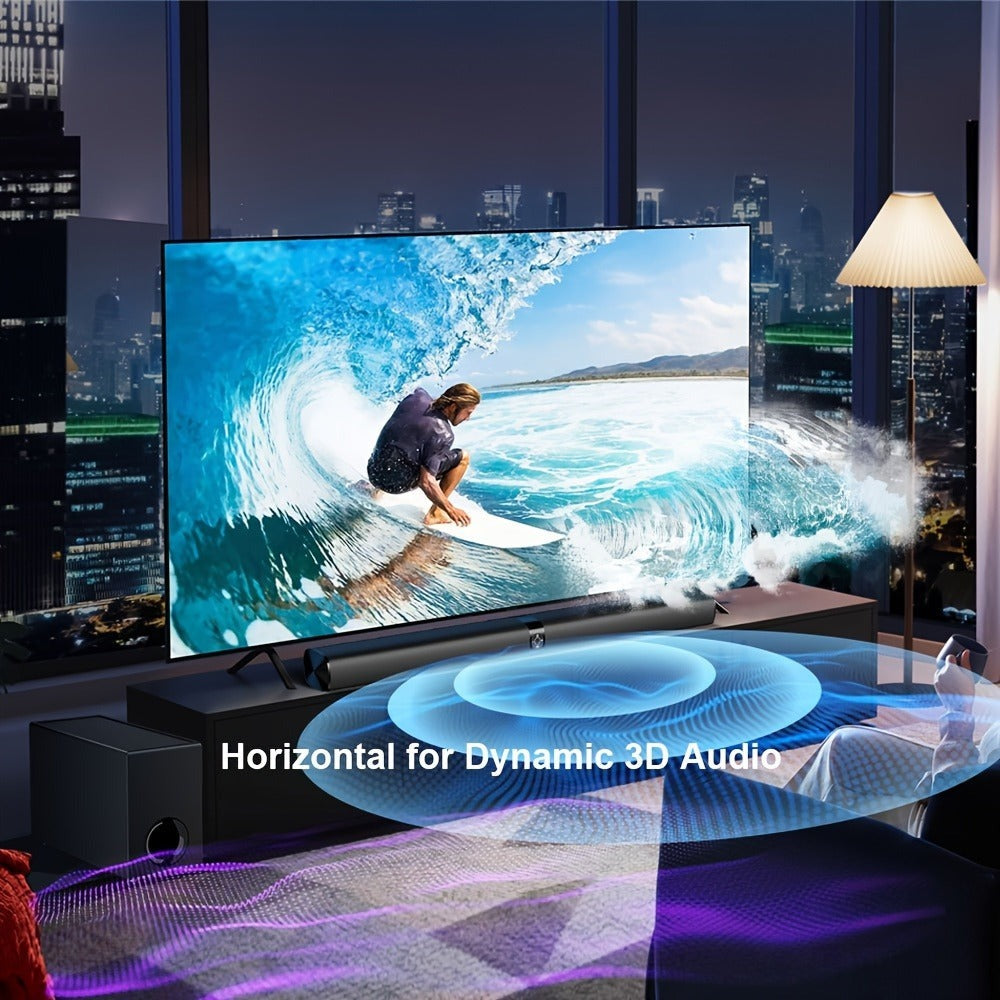 Barra de sonido con subwoofer, barra de sonido para Smart TV, con graves profundos, aumento de volumen y 3 modos de ecualizador, conexión inalámbrica/ARC/óptica/AUX, barra de sonido desmontable con control remoto por infrarrojos