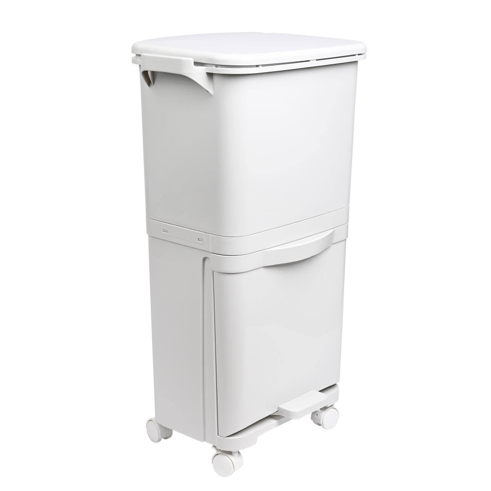 Papelera de reciclaje de clasificación selectiva con pedal. ruedas y asa de doble 38/42L