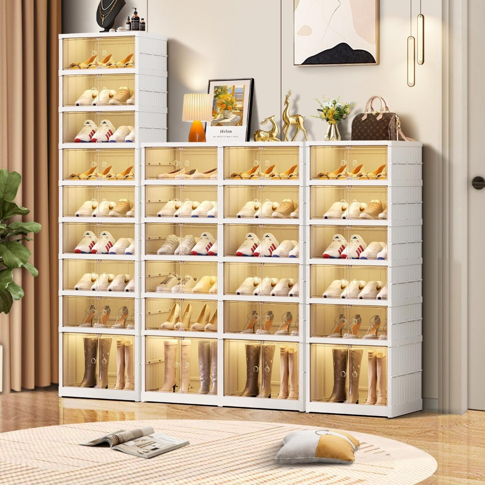 Organizador de Zapatos Plegable de 9 Niveles para 18 Pares, Estante de Zapatos de Plástico Colapsable, Armario de Almacenamiento de Cajas de Zapatos con Puerta Transparente Magnética, Fácil Montaje para Entrada, Dormitorio, Sala de Estar, Solo para Cocina