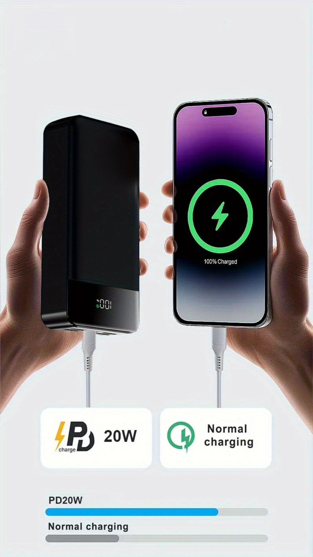 Power Bank de Alta Capacidad 50000mAh con Carga Súper Rápida, Interfases USB/Type-C/Micro, Equipado con Lámpara LED y Pantalla de Nivel de Batería. Adecuado para Cargar Rápido iPhone y Dispositivos Android. Fuente de Energía de Emergencia
