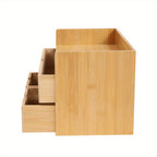 Organizador de escritorio, Organizador de escritorio de bambú con cajón, Caja de escritorio de bambú, Adecuado para guardar diversas cosas de necesidades diarias en habitaciones, oficinas, etc. (3 cajones)