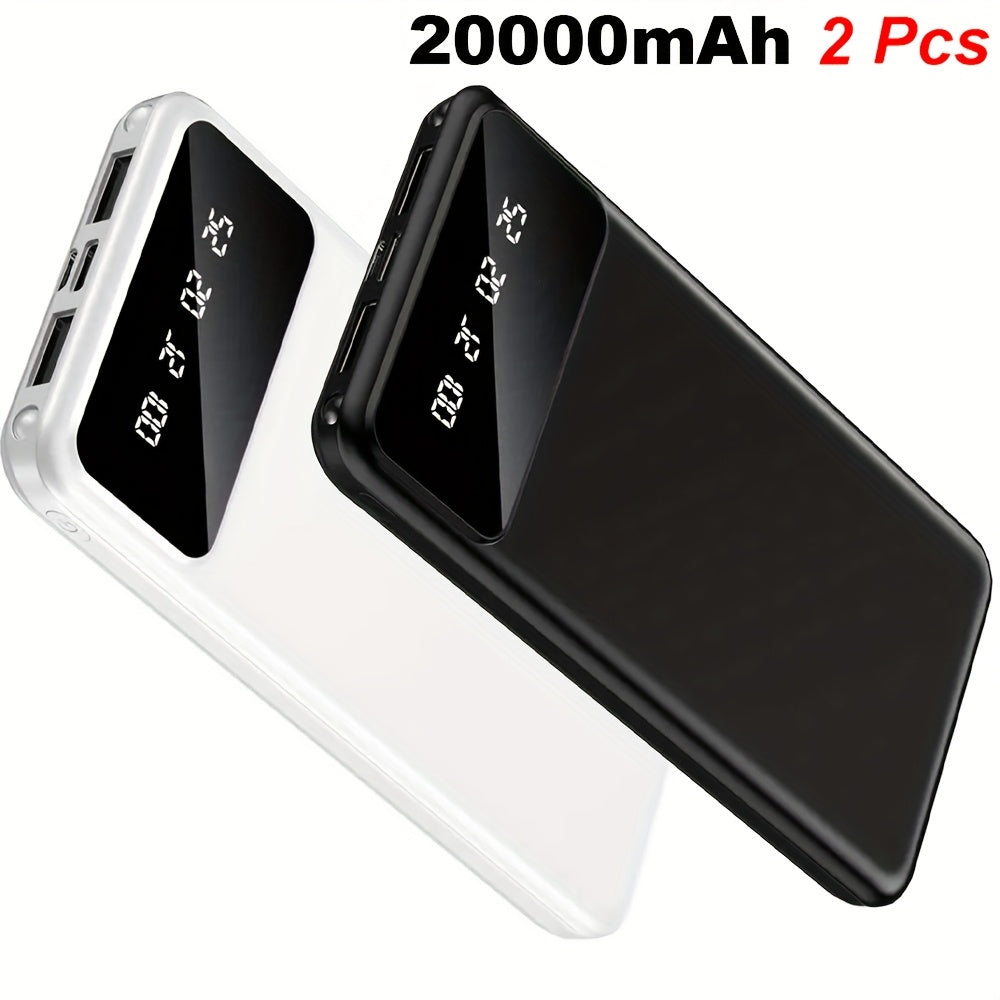 Baterías externas | 20000mAh-2pcs Banco de Energía Móvil de Gran Capacidad, Carga para Dispositivos Móviles, Pantalla LED/ Doble Interfaz de