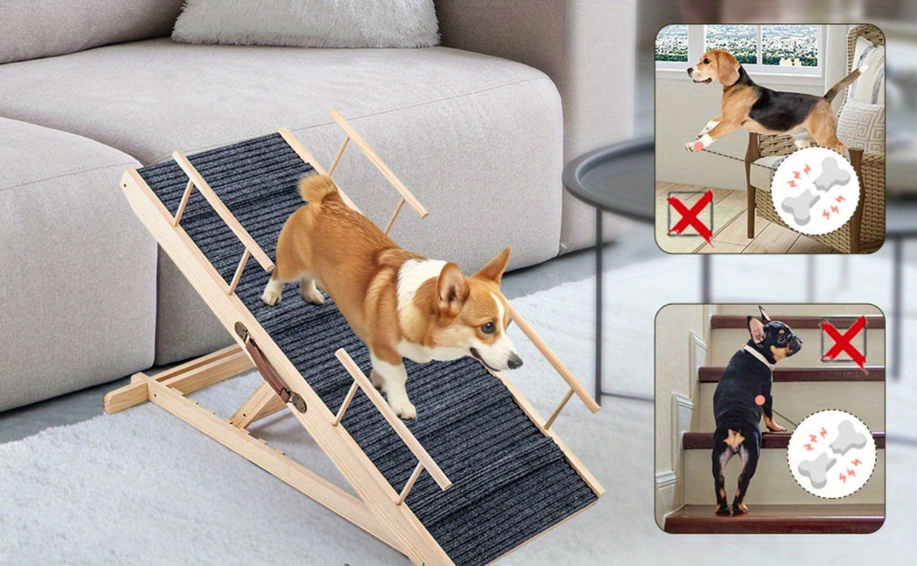 Escaleras y Rampas para Perros Plegables y Ajustables en Altura, Antideslizantes, Capacidad de Carga Hasta 80 kg, Rango de Ajuste de Altura de 30 cm a 60 cm