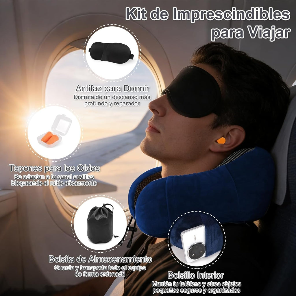 Una Almohada Cervical Ergonómica en Forma de U con Bolsa de Almacenamiento, Espuma de Memoria con Tecnología de Rebote Lento, Funda Lavable a Máquina, Ligera y Portátil para Avión, Oficina y Hogar, Apoya Cuello y Cabeza, Ideal para Siestas, Lectura y Ver