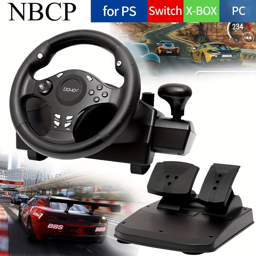 Volante de juego de carreras NBCP con pedales, volante de 270° con retroalimentación de fuerza, para PC, PS4/PS3, Android, simulador de carreras Real Racing