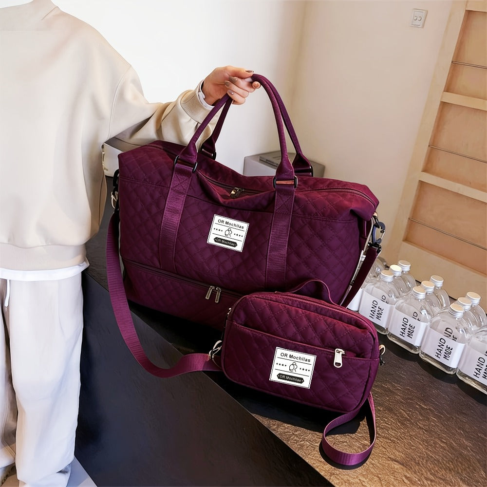 Set de Bolso Duffel de Viaje, Bolso de Fin de Semana para Mujer con Bolso de Hombro, Bolso de Mano de Noche con Compartimento para Zapatos, Bolso de Gimnasio para Yoga con Bolsa para Zapatos con Bolsillo Húmedo, Bolso de Hospital para el Trabajo de Parto