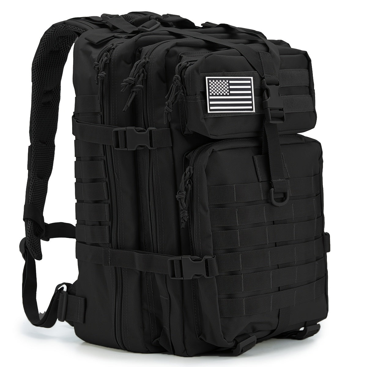 Mochila Espaciosa de 45L con Sistema MOLLE - Poliéster Duradero, Diseño de Capa Suave con Múltiples Compartimentos y Correas Acolchadas para los Hombros, con Parche de la Bandera Americana - Ideal para Senderismo de 3 Días, Trekkings, Bolsa de Emergencia,
