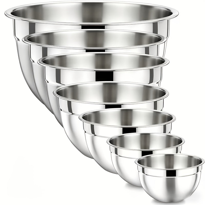 Juego de 7 piezas de ensaladeras prémium de acero inoxidable con tapas, juego de ensaladeras apilables, cuencos duraderos y gruesos, aptos para ensaladas, aptos para lavavajillas y microondas, ideal para Navidad, Hanukkah, Pascua, Acción de Gracias, almac