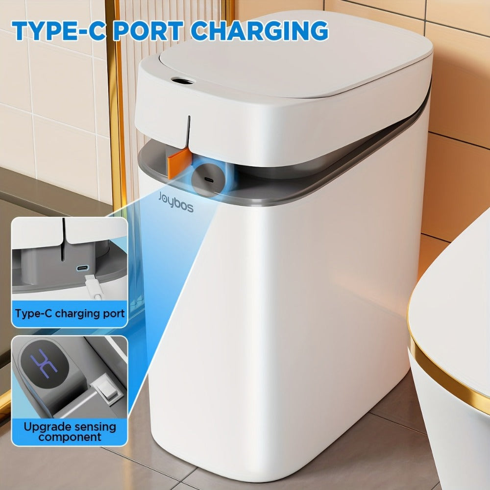 Cubo de basura de 14 litros/13.25 L con sensor sin contacto y tapa - Papelera de residuos activada por movimiento sin manos, funcionamiento higiénico adecuado para baño, dormitorio, oficina, hogar, cubo de plástico rectangular compacto para espacios peque