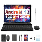 Tablet | CRELANDER Tablet PC Android 13 con pantalla táctil de 10.1 pulgadas 1280 X 800 IPS de alta definición, viene con adicionales (Teclado