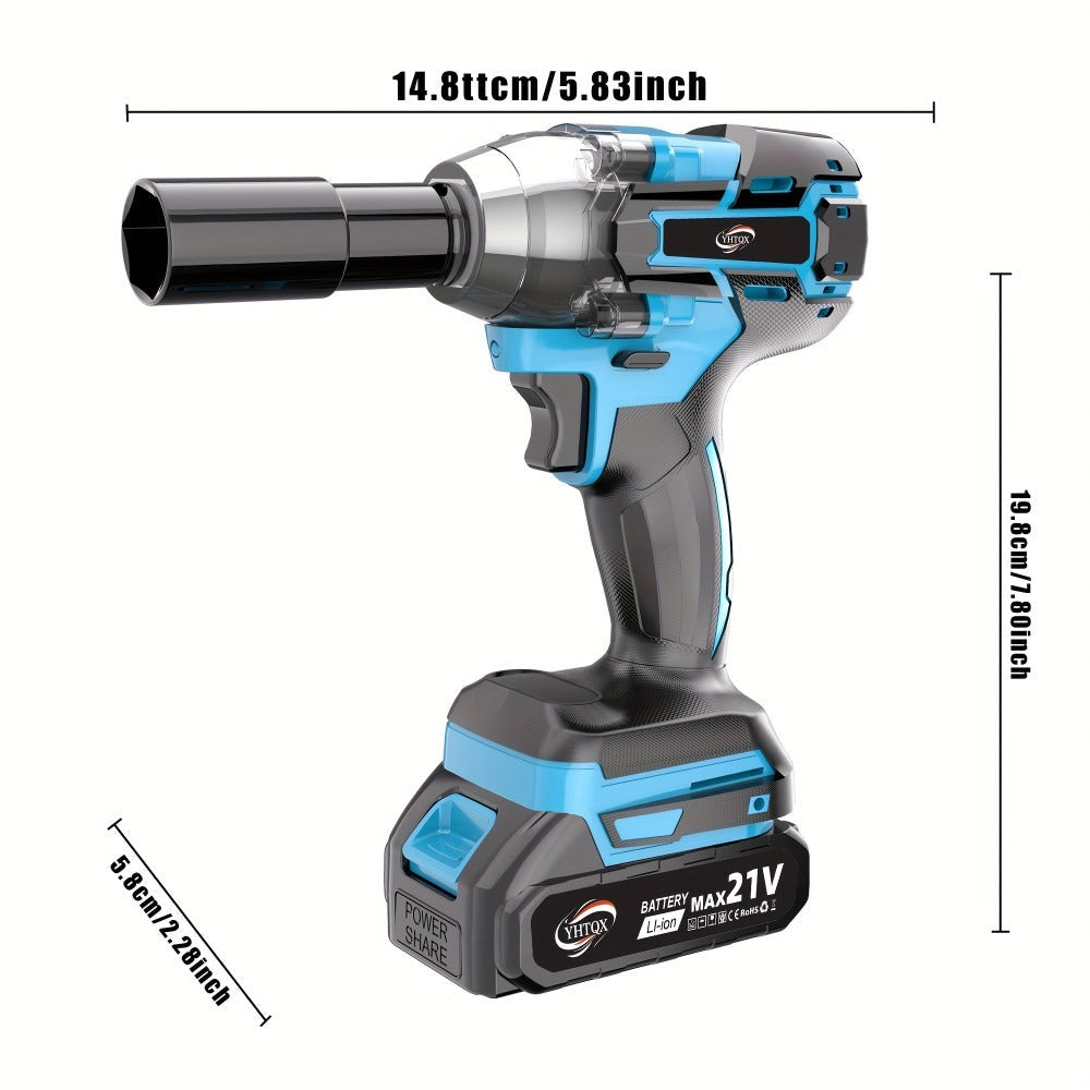 Llave de Impacto sin Escobillas, Alto Par, Rotación Bidireccional en Sentido Horario y Antihorario, Mango Antideslizante, Carcasa Aislada, Adecuada para Neumáticos de Coches/Camiones/Herramientas de Bricolaje/Herramientas Eléctricas, Opcional