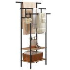 1pc Estante de baño, soporte de toalla vertical negro con 3 soportes de toalla, barra de toalla con 2 estantes, utilizado para toalla y ropa de toalla, hecho de material metálico y madera