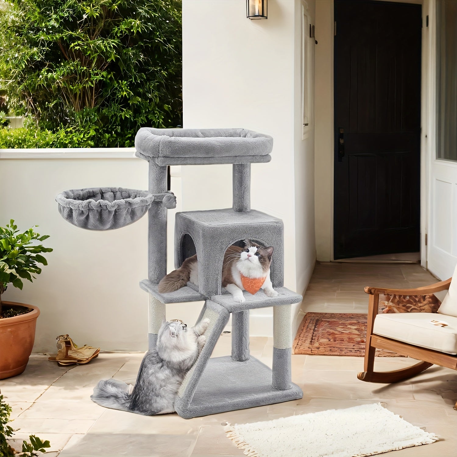 Rascador para gatos | Torre Pequeña para Gatos Feandrea - Diseño Multinivel con Perchas Ampliadas, Postes Rascadores, Rampas y Plataformas