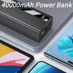 40000mAh Power Bank Cargador Portátil - Soporte PD 22.5W y QC4.0 Carga Rápida con 2 Cables de Salida Integrados y Pantalla LED para iPhone, Teléfonos Android y la Mayoría de Dispositivos Electrónicos