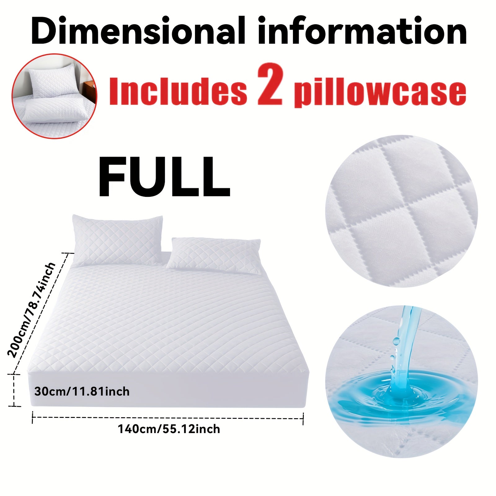 Este es un set de 3 piezas que incluye una funda protectora de colchón ultrasuave e impermeable y una media funda de almohada (el relleno de la almohada no está incluido). Cuenta con un diseño grueso y cálido en un color sólido, lo que lo convierte en una