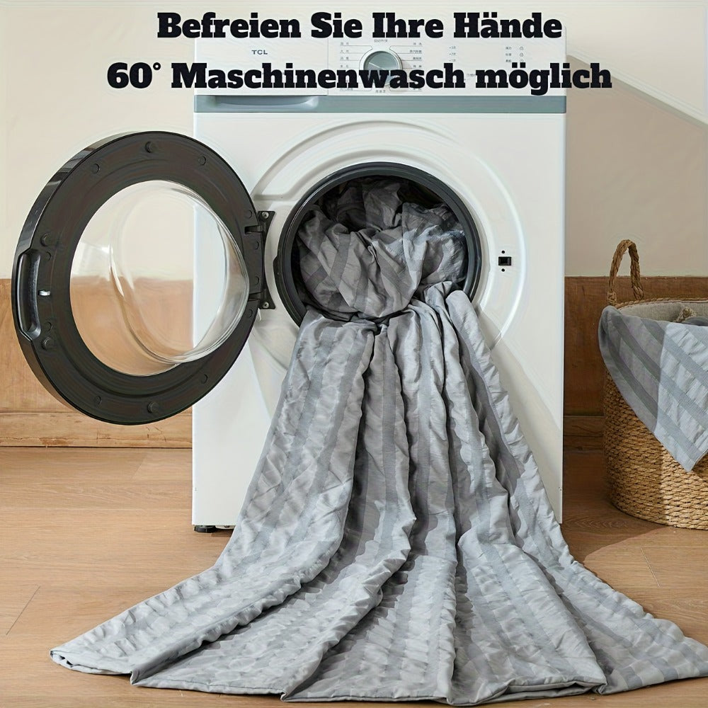 1 funda nórdica de gasa con burbujas y rayas en relieve, ropa de cama sencilla con cierre de cremallera, lavable a máquina, ideal para habitaciones de hotel, dormitorios, etc. Incluye funda de almohada de 80 * 80 cm