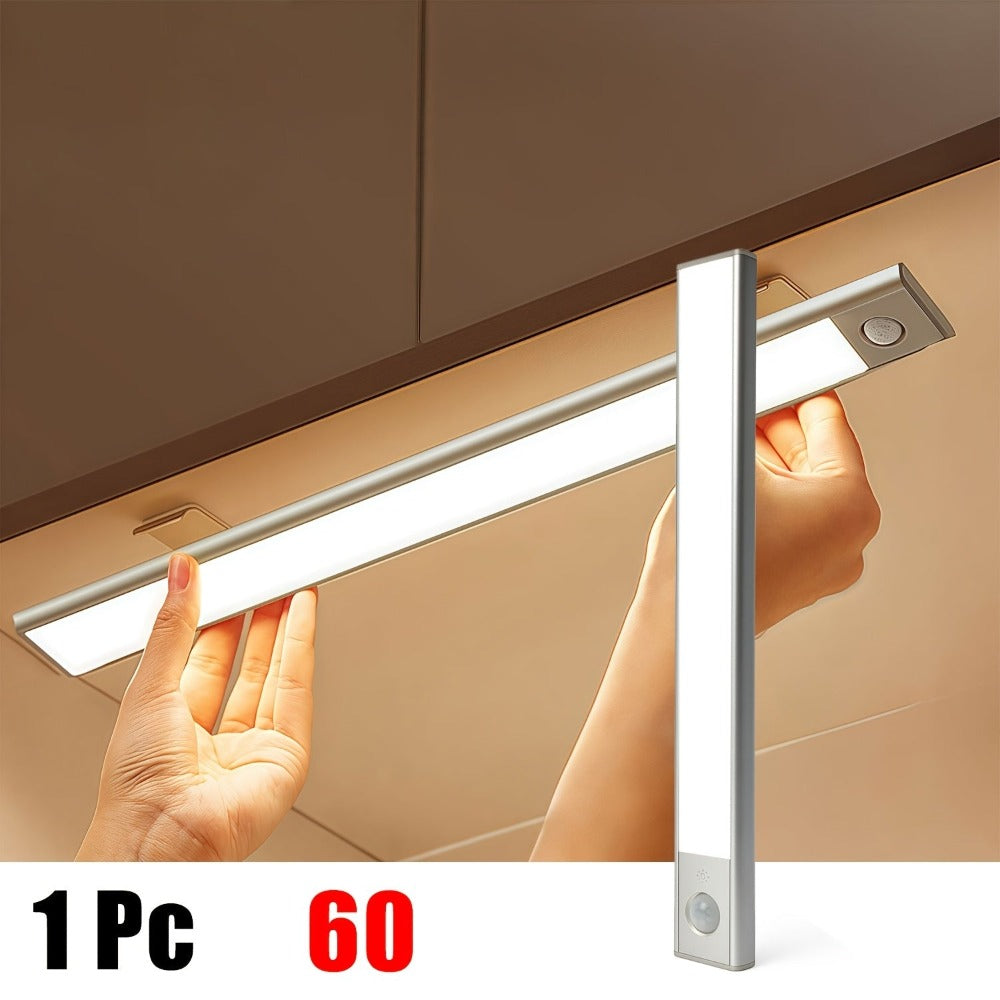 Luces LED para bajo mueble Setonr con carcasa de aleación de aluminio, luz con sensor de movimiento a pilas recargables para uso en interiores, luces magnéticas regulables para armario, iluminación inalámbrica para bajo mostrador para cocina, escaleras, d