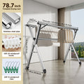 Tendedero plegable de 199.9 cm para interior y exterior - Tendederos de acero inoxidable plegables para ropa de lavandería - Tendedero plegable de alta resistencia, tendedero portátil de alta resistencia grande, plateado, soporte de lavandería independien