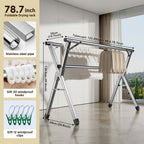 Tendedero plegable de 199.9 cm para interior y exterior - Tendederos de acero inoxidable plegables para ropa de lavandería - Tendedero plegable de alta resistencia, tendedero portátil de alta resistencia grande, plateado, soporte de lavandería independien