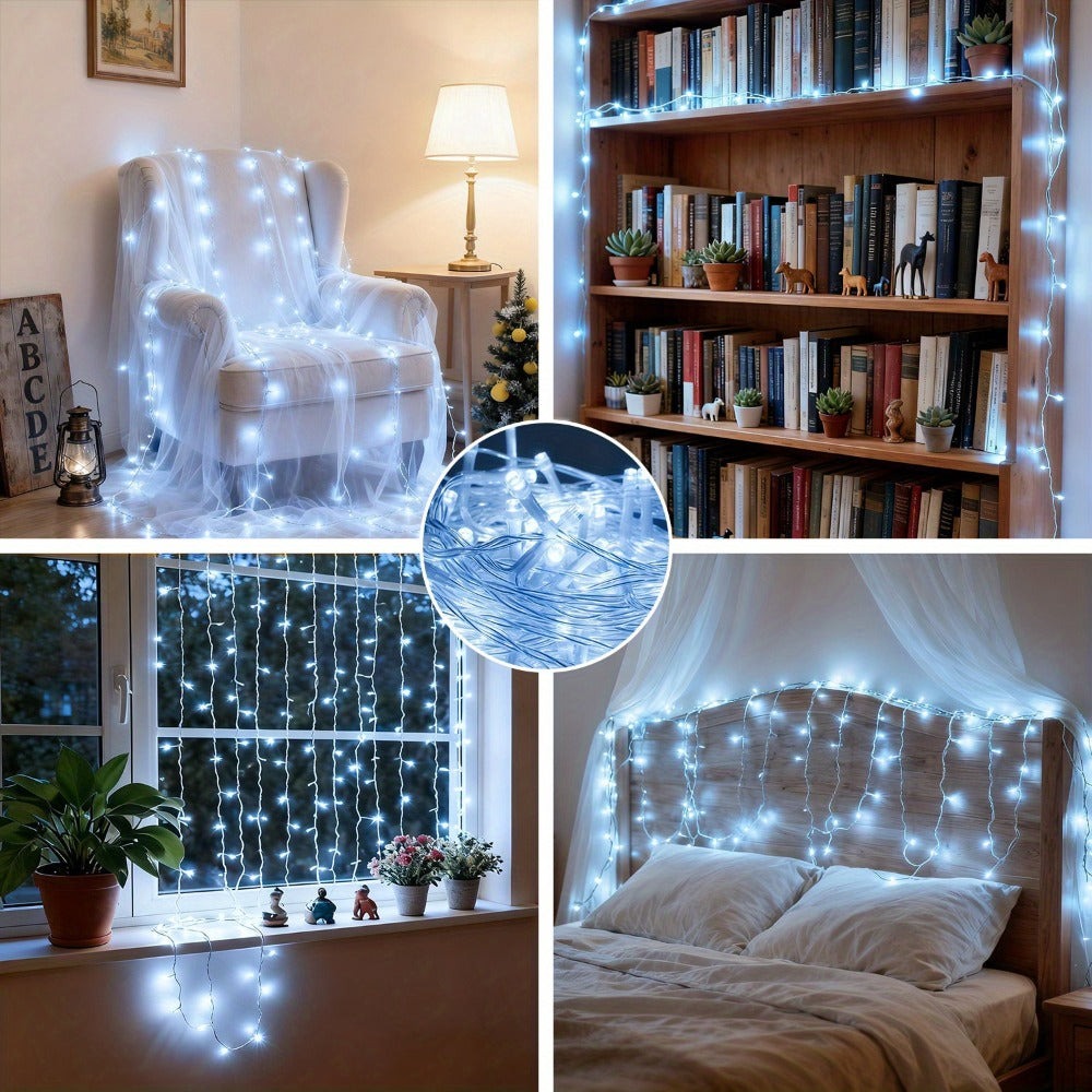 Guirnalda de luces LED de hadas de 100 m + 5 m de largo, 1000 cuentas LED, enchufe de salida de 31 V, luces LED de hadas para árbol de Navidad alimentadas por corriente con temporizador, función de memoria, 8 modos, decoraciones iluminadas para festividad