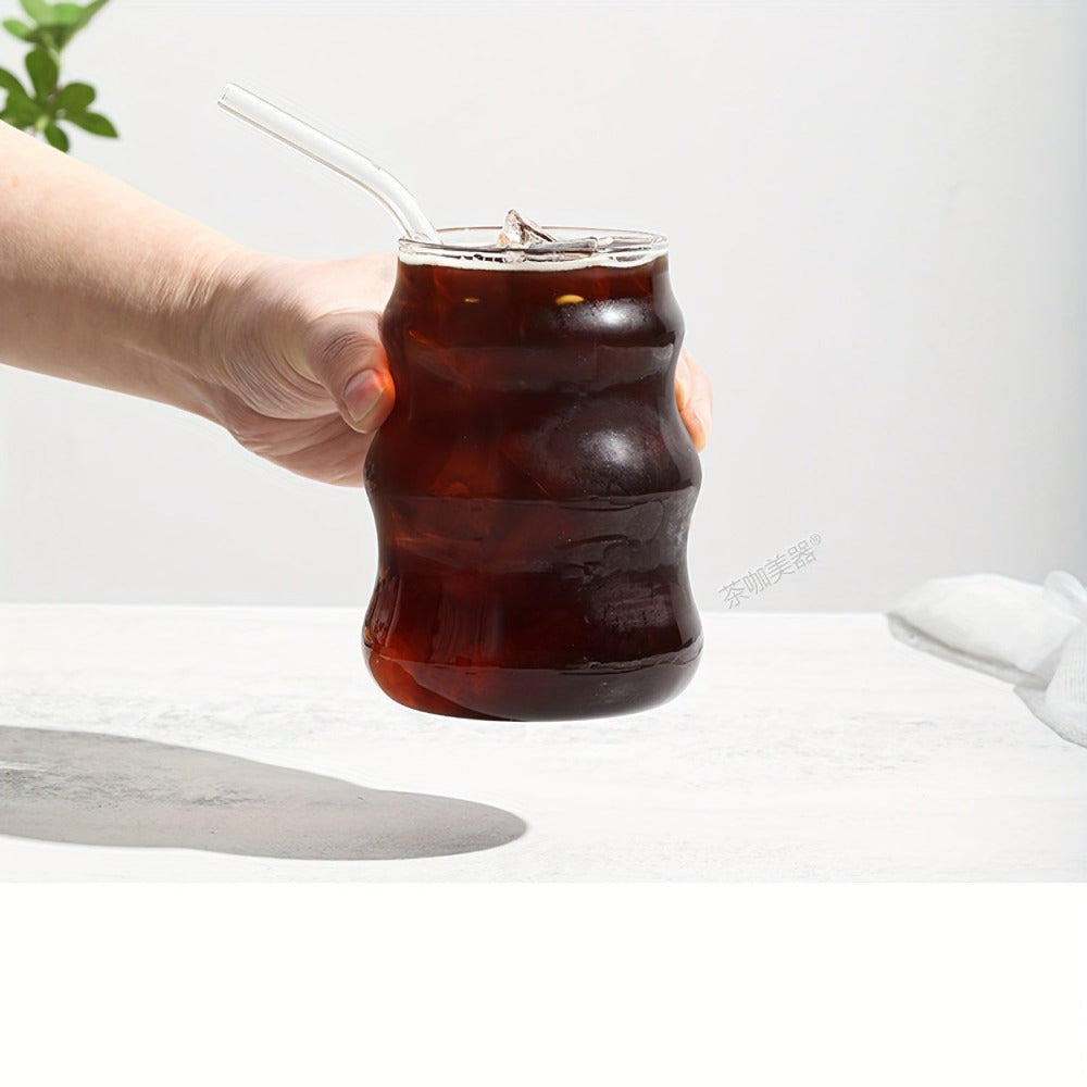 Almacén Local, Juego de 6 Vasos Rayados con Forma de Nube, Incluye 6 Pajitas, 530 ml/18 oz, Adecuado para Bebidas Frías/Calientes, Jugo, Leche, Agua, Helado, Cócteles, Perfecto para Fiestas, Hecho de Vidrio Borosilicato, Apto para Lavavajillas