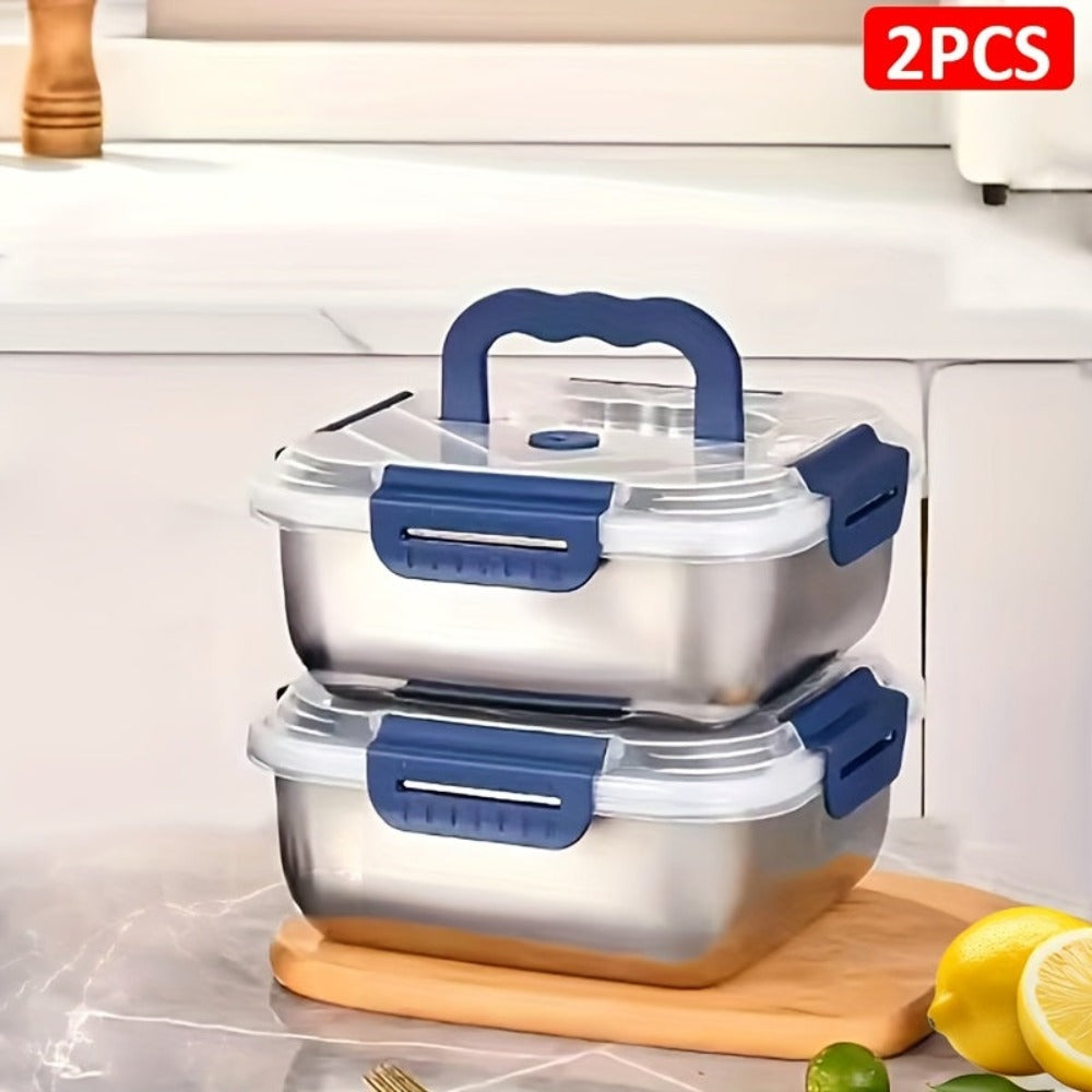 Juego de 2/4 piezas de recipientes herméticos de acero inoxidable para almacenar alimentos con tapas, aptos para microondas, reutilizables, perfectos para refrigerador, ideales para preparación de comidas, cocina al aire libre, esenciales de cocina, recip